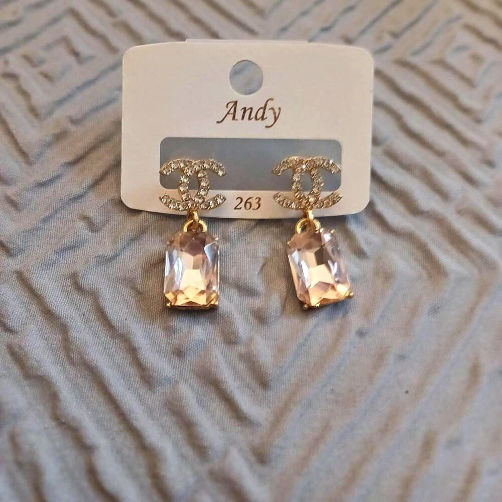 Andy brand gold earrings with clear crystal drop light pink #glamour #statement